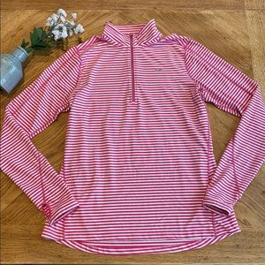 EUC NIKE Pink & White Striped Dry Fit Quarter Zip Long Sleeve Top - Large